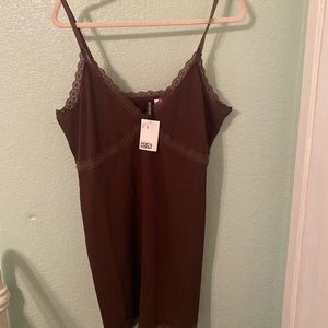SOLD - H&M ribbed lace-trimmed brown dress